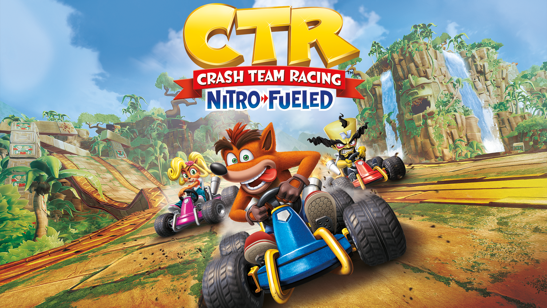 Crash Team Racing Nitro-Fueled original com pista e personagens durante a corrida